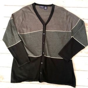 Hillard & Hanson XL Cardigan Sweater Black Gray Black Knit Button Up X Large